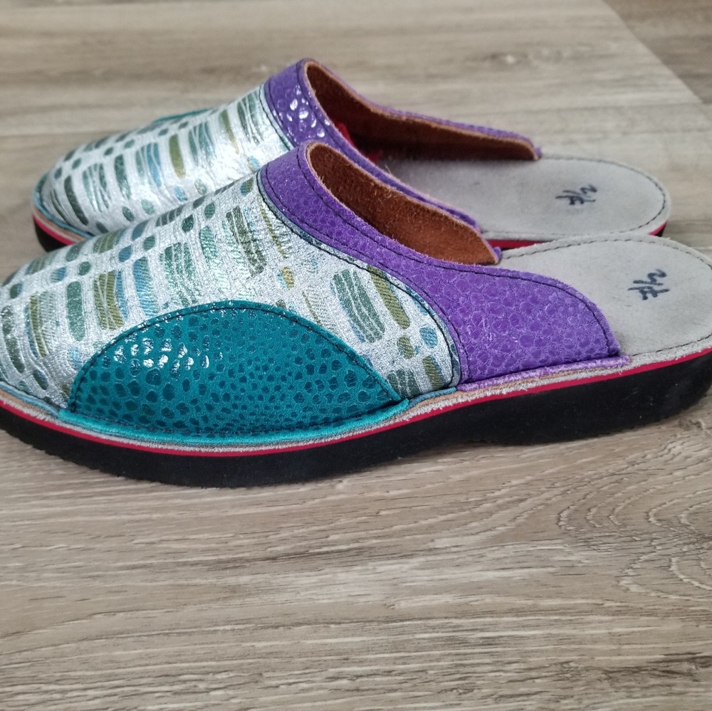 Soletech Mules Leather Metallic Blue Purple size 7.5
